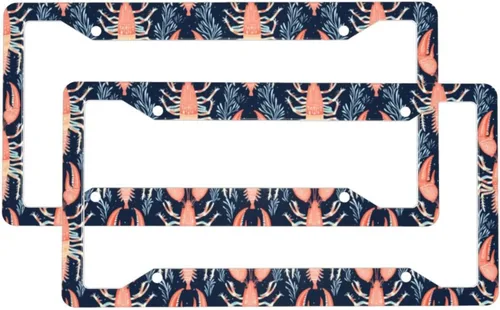 2 Pcs Car License Plate Frames for Women Men - Vintage Lobster Print Solid Aluminum License Plate Cover for Car Accessories with Fasteners and Screws