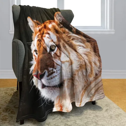 Miniatura 2 de HommomH Manta de retrato de tigre, 60 x 80 pulgadas, diseño de fotografía de animales salvajes, manta decorativa de forro polar suave y acogedora