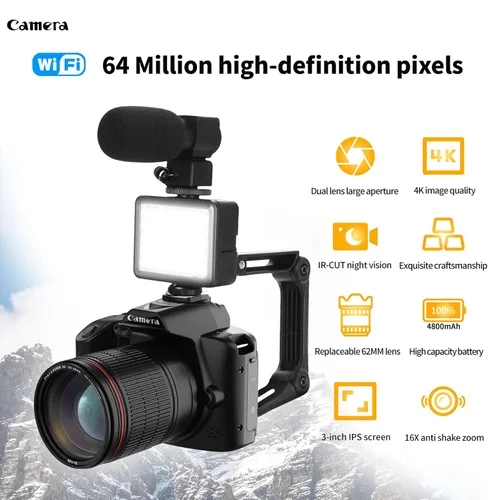 Miniatura 2 de Cámara de fotografía profesional, 64MP IR visión nocturna Vlogging cámara grabadora con pantalla de 3.0 pulgadas, cámara digital de 120 grados gran