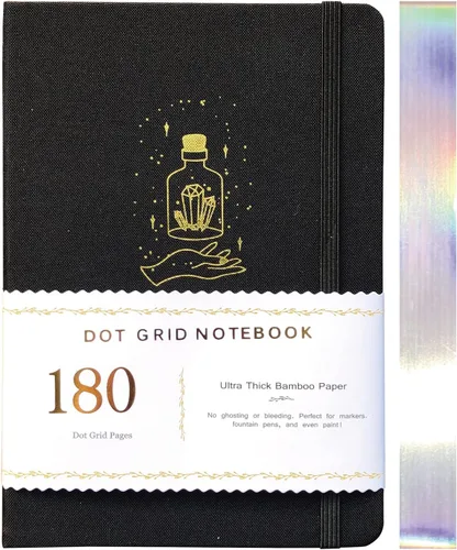 Miniatura 19 de BUKE Cuaderno de cuadrícula de puntos, papel blanco de bambú de 6.35 oz/m², 5 puntos de 0.197 x 0.197 in, 160 páginas, encuadernación plana, bordes