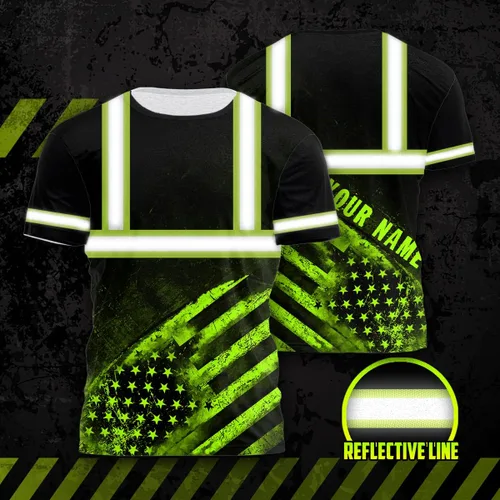 Miniatura 3 de Camisa de alta visibilidad para hombre, camisetas de seguridad reflectantes con la bandera de EE. UU., nombre personalizado para corredores
