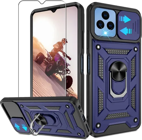 Miniatura 92 de ATUMP Funda para T-Mobile Revvl V Plus 5G con protector de pantalla HD con cubierta de cámara deslizante, soporte de anillo de rotación de 360° Negro