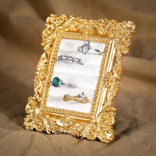 Miniatura 23 de Liliaafar Soporte de anillo vintage rectangular plateado soporte de exhibición para aretes, bandeja de exhibición de aretes, aniversario