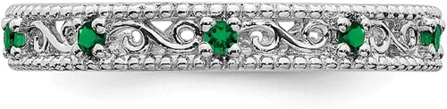 Miniatura 4 de Anillo de plata de ley 925 maciza apilable creado verde esmeralda con piedras preciosas de mayo