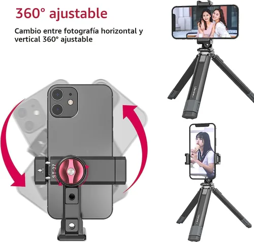 Miniatura 4 de Soporte de trípode de metal para teléfono, 3 zapatos fríos y puerto de arca, adaptador de trípode para teléfono inteligente de 360 ° para iPhone 17