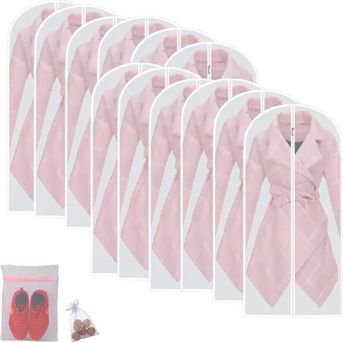Miniatura 40 de Bolsas de ropa para colgar ropa, bolsa de traje transpirable (juego de 12) fundas con cremallera, bolsas de ropa de PEVA, bolsas protectoras