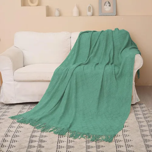 Miniatura 7 de Manta de punto con borla, suave y acogedora manta con flecos para sofá cama, cama, ligera, decorativa, moderna, texturizada para todas