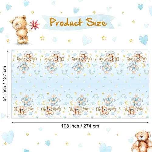 Miniatura 2 de Tatuo Paquete de 3 manteles rectangulares de plástico con diseño de oso para baby shower, para niños y niñas, revelación de género, cumpleaños, baby