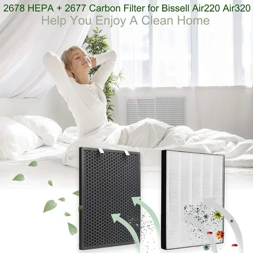 Miniatura 3 de Filtro HEPA de repuesto de alta eficiencia 2678 + filtro de carbono activado 2677 para Bissell Air220 Air320, 1 prefiltro HEPA verdadero y 1 filtro