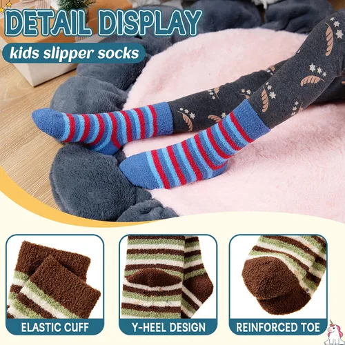Miniatura 4 de Eyean Calcetines peludos para niños, antideslizantes, suaves y esponjosos, calcetines cálidos de felpa acogedora para niños y niñas, 6 pares