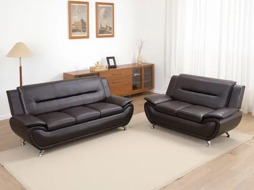 Miniatura 52 de Juego de sofá de cuero (3 piezas, cuero negro B), muebles de sala de estar para apartamento, material de estilo minimalista, fácil montaje B-cuero