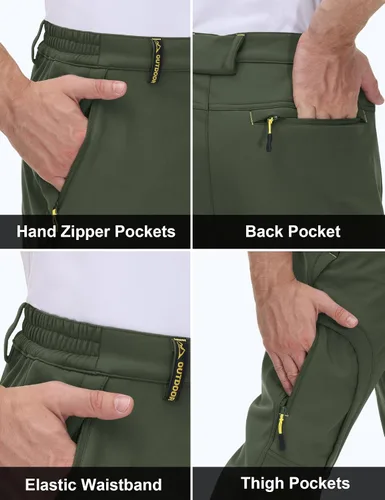 Miniatura 6 de MAGCOMSEN Pantalones de invierno para hombre, 5 bolsillos con cremallera, pantalones de esquí para nieve, con forro polar, resistentes al agua