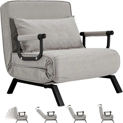 Hupmad Sillón Cama Convertible, Sillón Tri-plegable Tapizado con Almohada, Sofá Chaise Lounge Plegable de Ocio, Respaldo Ajustable de 6 Ángulos Cama