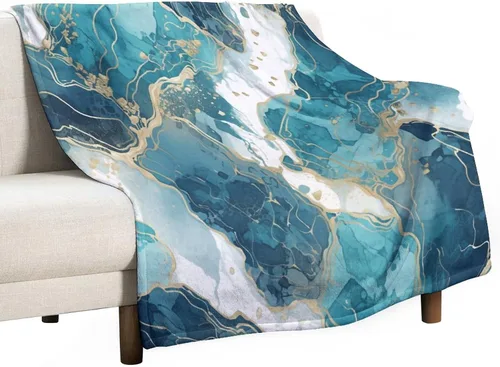 Miniatura 51 de Manta con textura de mármol, turquesa, verde azulado, dorado, cálida, franela dorada y verde esmeralda, acogedora manta de felpa cálida y ligera