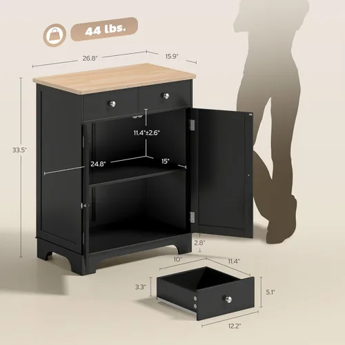 Miniatura 3 de HOMCOM Aparador de buffet con encimera de madera maciza, gabinete de almacenamiento de cocina moderno, gabinete de barra de café con 2 cajones, Negro