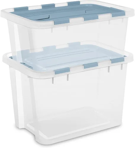 Miniatura 9 de Sterilite Paquete de 6 cajas de almacenamiento con tapa con bisagras, contenedores organizadores de plástico, 20 cuartos de galón, color azul