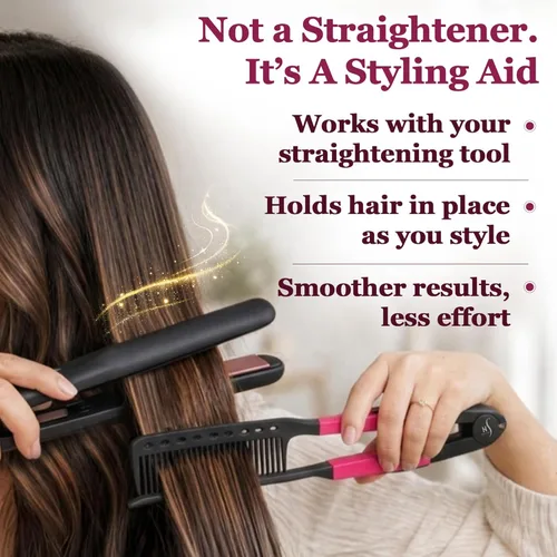 Miniatura 3 de Peine de Alisado de Cabello HerStyler - Peine Alisador para Plancha - Facilita el Estilo - Obtén Cabello Lacio en Minutos (Rosa)