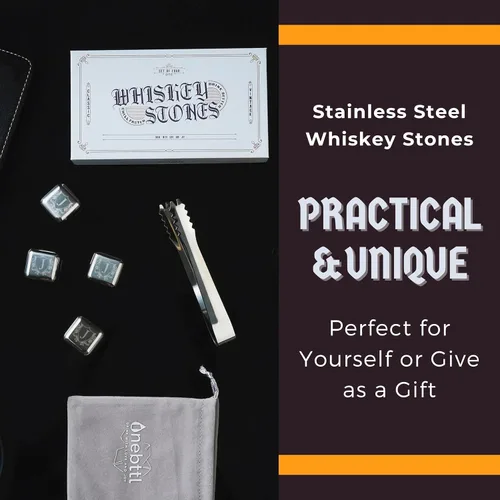 Miniatura 4 de Juego de regalos de piedras de whisky con inicial para hombres y mujeres, 4 piezas de rocas de whisky de acero inoxidable con bolsa y pinzas, cubos T