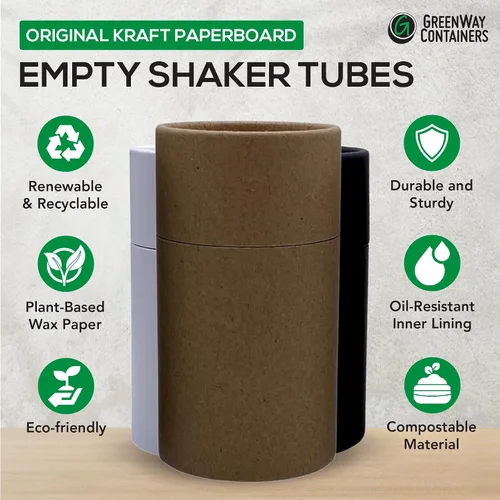 GreenWay - Tubos pequeños de papel kraft con tamices y tapas, paquete de 6 recipientes biodegradables para cosméticos en polvo, tubos de tamizado de