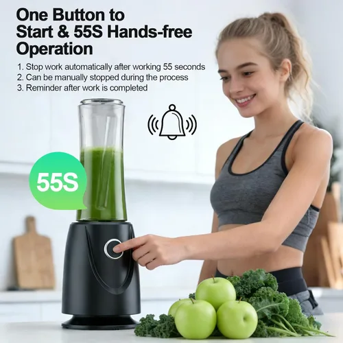 Miniatura 2 de OMMO Licuadora personal de 500 W para batidos, batidos y jugos con cuchillas de 4 aletas, vaso portátil Tritan de 17 onzas sin BPA, potente batidora
