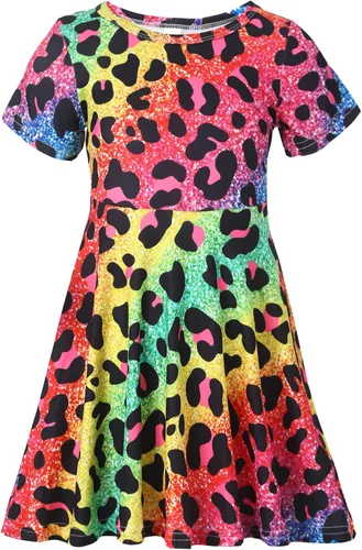 Miniatura 18 de Vestidos para niñas con estampado lindo, de manga corta, vestidos casuales de verano para niñas de 4 a 10 años