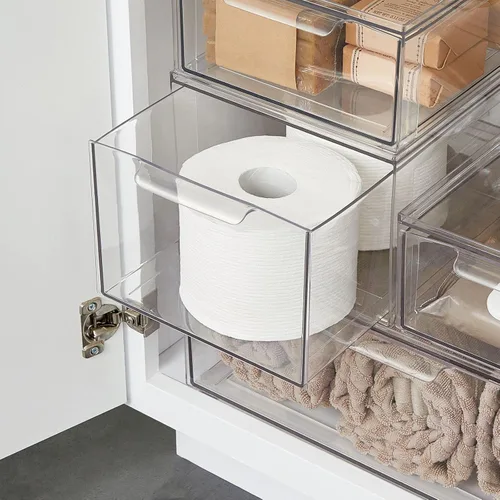 Miniatura 5 de mDesign Lumiere Collection - Contenedor organizador apilable de plástico con cajón extraíble para gabinete, tocador, estante, armario, armario u