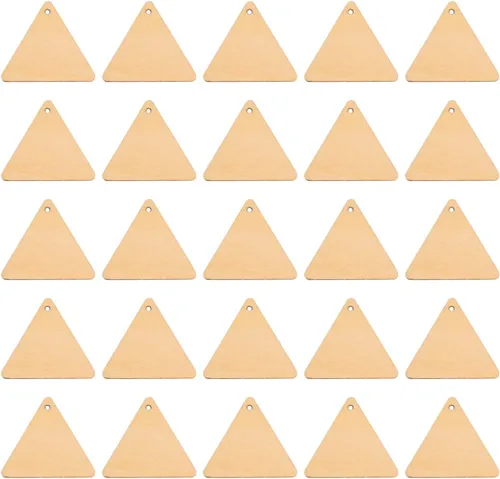 100 piezas de recortes de madera para manualidades, triángulo, madera, pintura inacabada, piezas de madera, rebanadas con agujero colgante, adornos