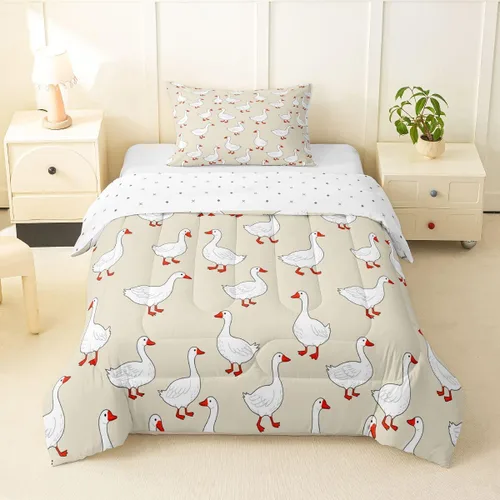 Miniatura 56 de Erosebridal Juego de ropa de cama a cuadros azul para niños, juego de cama individual con diseño de patos amarillos de dibujos animados, juego