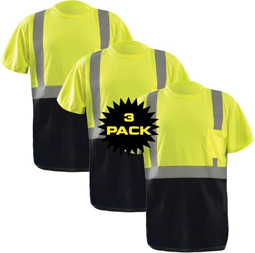 Miniatura 25 de OccuNomix LUX-SSETP2B-YS Camiseta clásica estándar de manga corta con textura ojo de pájaro absorbente con bolsillo, clase 2, 100% poliéster ANSI