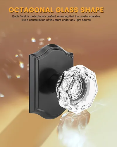 Miniatura 3 de Gobrico Paquete de 2 pomos de puerta falsos, pomos de puerta de cristal transparente en forma de octágono con roseta arqueada, manija de puerta Negro