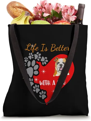 Miniatura 4 de La vida es mejor con un perro - Bolsa de mano con diseño de bulldog inglés Blanco 16 pulgadas