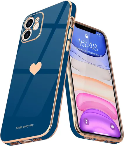Teageo Funda compatible con iPhone 11 para mujeres y niñas, lindo diseño de corazón de amor, lujoso brillante plateado, cubierta trasera suave, Azul
