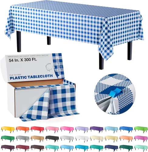 Miniatura 21 de Party Solids Rollo de Mantel de Mesa de Plástico Negro de 54 Pulgadas X 300 Pies en una Caja de Corte a Medida con Conveniente Cortador Deslizante.