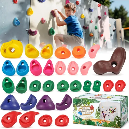 Miniatura 10 de TOPNEW Juego de 20 soportes de escalada para niños, juego de columpios, para adultos, con accesorios de montaje para pared de escalada en interiores