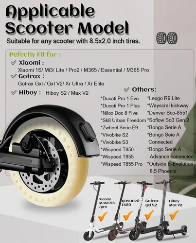 Miniatura 5 de 8.5 pulgadas 8.5x2.0 50/75-6.1 neumático sólido apto para Gotrax Gxl V2 XR Apex XL Hiboy S2 Xiaomi M365 Pro HYPER GOGO AOVOPRO ES80 Scooter Verde