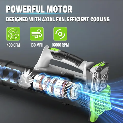 Miniatura 3 de Soplador de hojas inalámbrico con baterías de 2 x 2.0 Ah y cargador rápido Soplador eléctrico ligero de 21 V, soplador portátil alimentado por