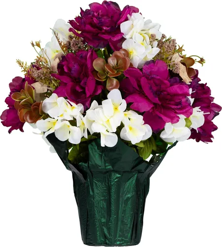 Sympathy Silks Flores artificiales de otoño, decoración de tumbas, decoración del hogar, flores de maceta, peonía de ciruela y flores de hortensias