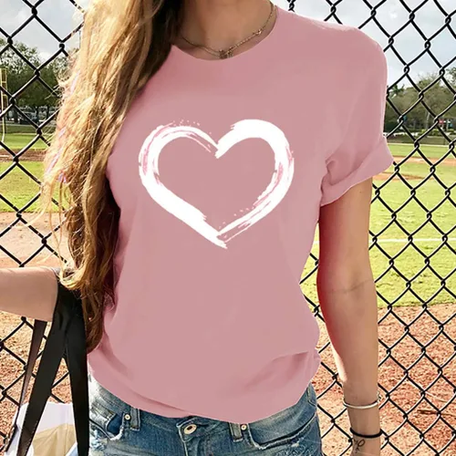 Miniatura 68 de Camisetas de manga corta con estampado de corazón para mujer, camisetas de ajuste regular, linda y divertida, ropa de regalo 2023
