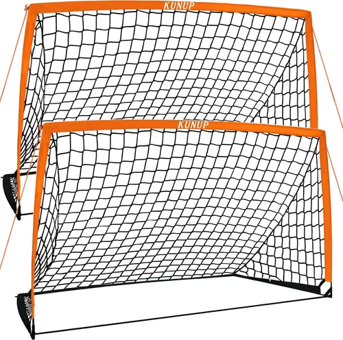 Miniatura 36 de Juego de 2 porterías de fútbol para niños, 5 x 3, 6 x 4, 9 x 5, red de práctica de fútbol plegable con bolsa de transporte portátil para niños