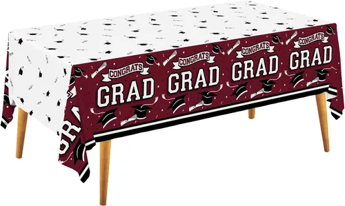 Miniatura 9 de Gatherfun Suministros para fiesta de graduación, mantel de graduación Gongrats para decoraciones de fiesta de graduación, 3 manteles azules