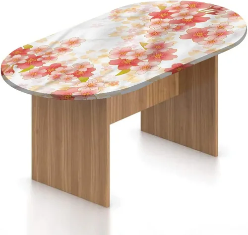 Miniatura 19 de XISUNYA Mantel ajustable ovalado de poliéster con bordes elásticos florales, ramas de pétalos de primavera, estampado de botánica japonesa, se Gris