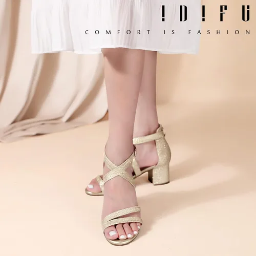 Miniatura 5 de IDIFU Sandalias de tacón bajo y grueso para mujer, con tirantes y puntera abierta, vestido de boda y noche para mujer de novia