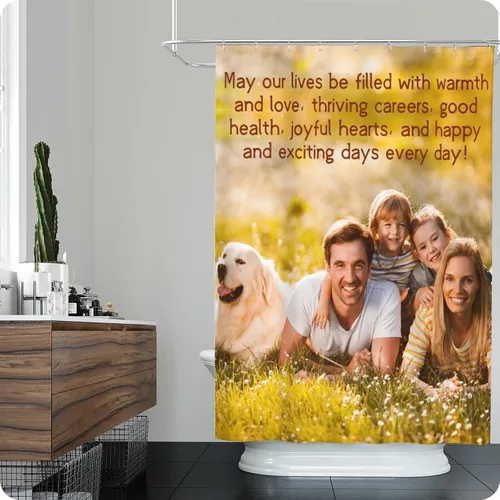Miniatura 3 de Cortina de ducha personalizada personalizada tu diseño con fotos para baño, cortinas de ducha impermeables con 12 ganchos para baño, hotel