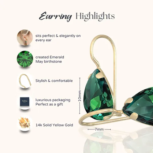 Miniatura 46 de 14K Solid Gold Earrings - Gemstone Earrings for Women - 14K Gold Earrings for Women - Birthstone Earrings - Teardrop Earrings for Women - Gold