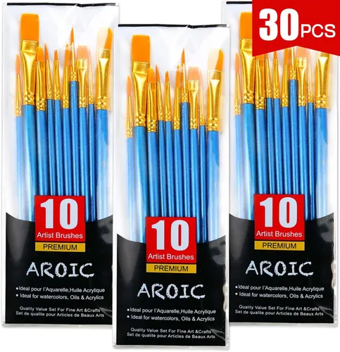 Miniatura 28 de AROIC Pinceles de pintura acrílica, 6 paquetes/60 piezas, juego de pinceles de nailon para pintura al óleo para acuarela, kits profesionales de Rosa