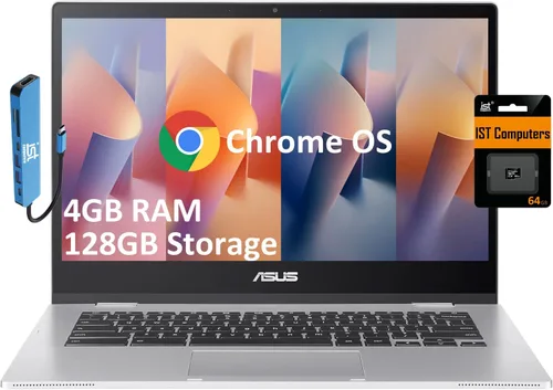 ASUS Laptop Chromebook 14 (14 pulgadas FHD antirreflejo, Intel Celeron N4500, 4 GB de RAM, 128 GB de almacenamiento (64 GB eMMC+ tarjeta SD IST de