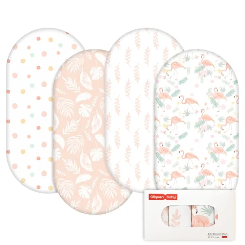 Miniatura 32 de Gllquen Baby Paquete de 4 sábanas de moisés, transpirable y acogedora, sábana bajera elástica para cuna de viaje, patrón floral de moda, sábanas