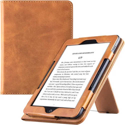 Funda para Nook GlowLight 4 Plus de 7.8 pulgadas (2023) | Soporte plegable integrado y correa de mano | Estilo libro | Funda de piel sintética Marrón