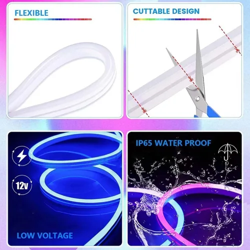 Miniatura 7 de Luces de tira de neón L8star, luces de cuerda de neón LED de 32.8 pies/10m con control remoto APP, luces de tira de neón LED flexibles impermeables