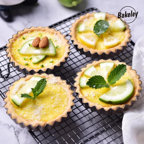 Miniatura 7 de Juego de mini sartenes para tartas de 4 pulgadas, 4 piezas con parte inferior suelta extraíble, antiadherente, redonda, quiche, para horno y cocción